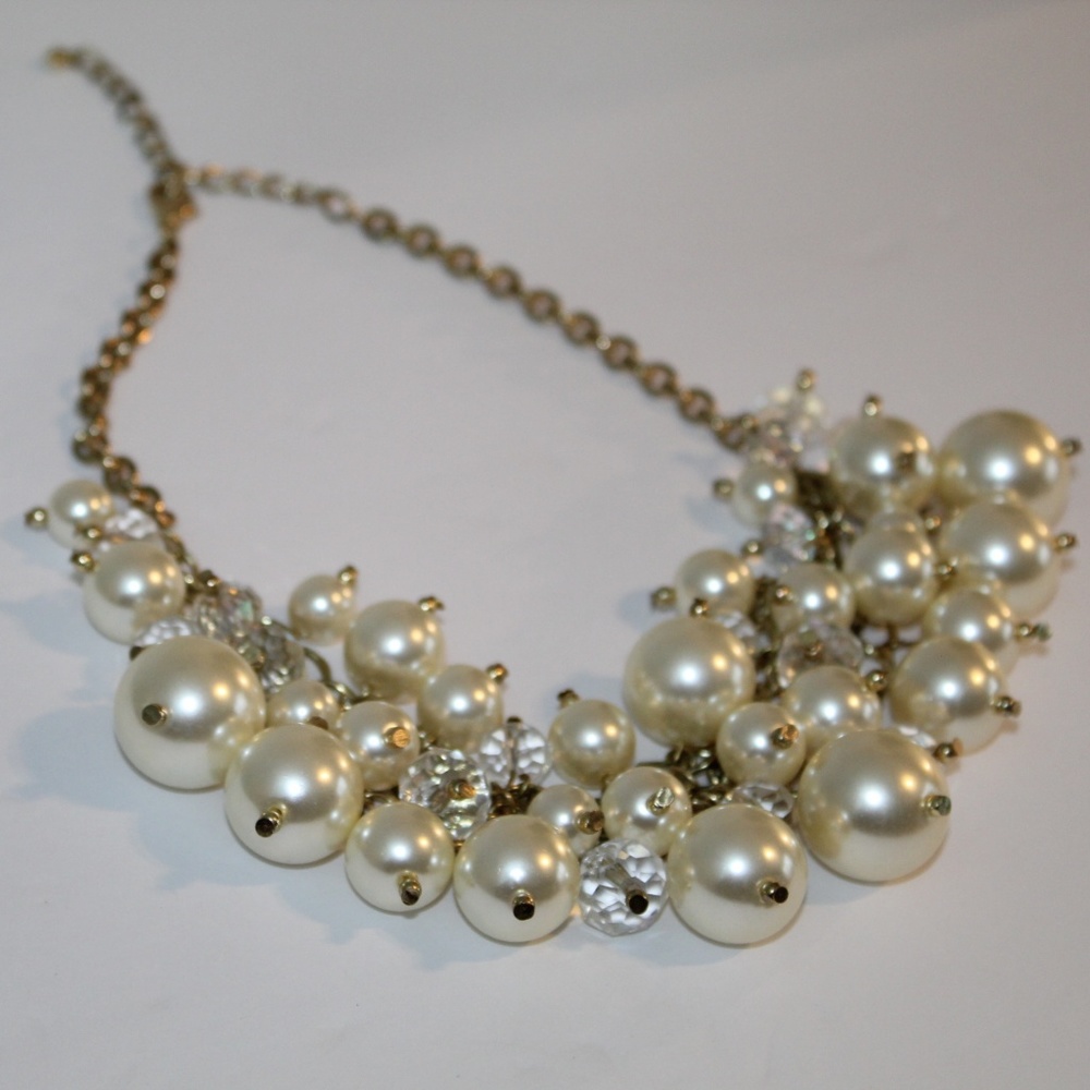 Costume Jewelry Statement Necklace Pearls Crystals
